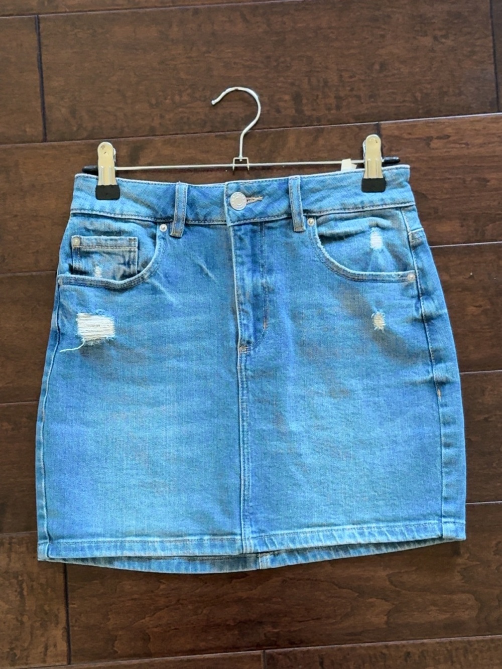 Garage Light Blue Distressed Denim Mini Skirt